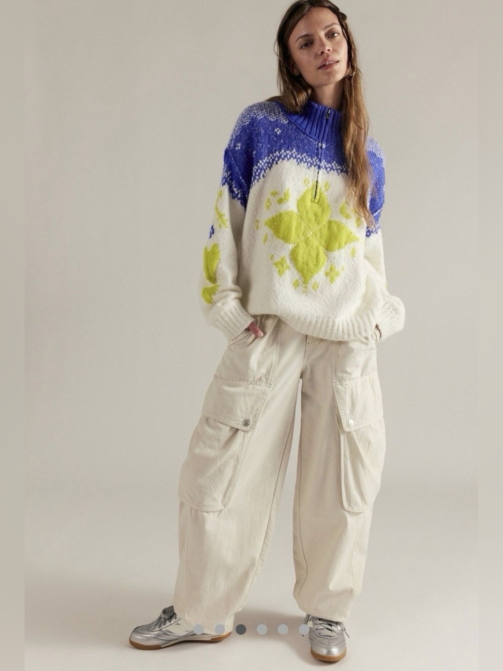 Free People Mythical Knit Sweater in Blue and Yellow Combo